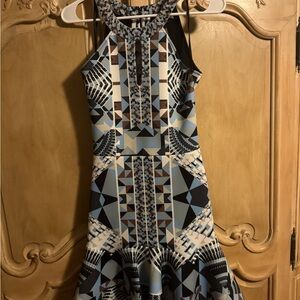 Hale Bob Blue and Black Geometric Mini Dress